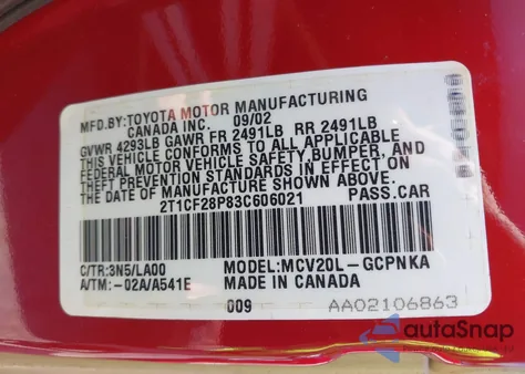 2003 Toyota Camry Solara Sle V6 from USA, damaged, VIN 2T1CF28P83C606021